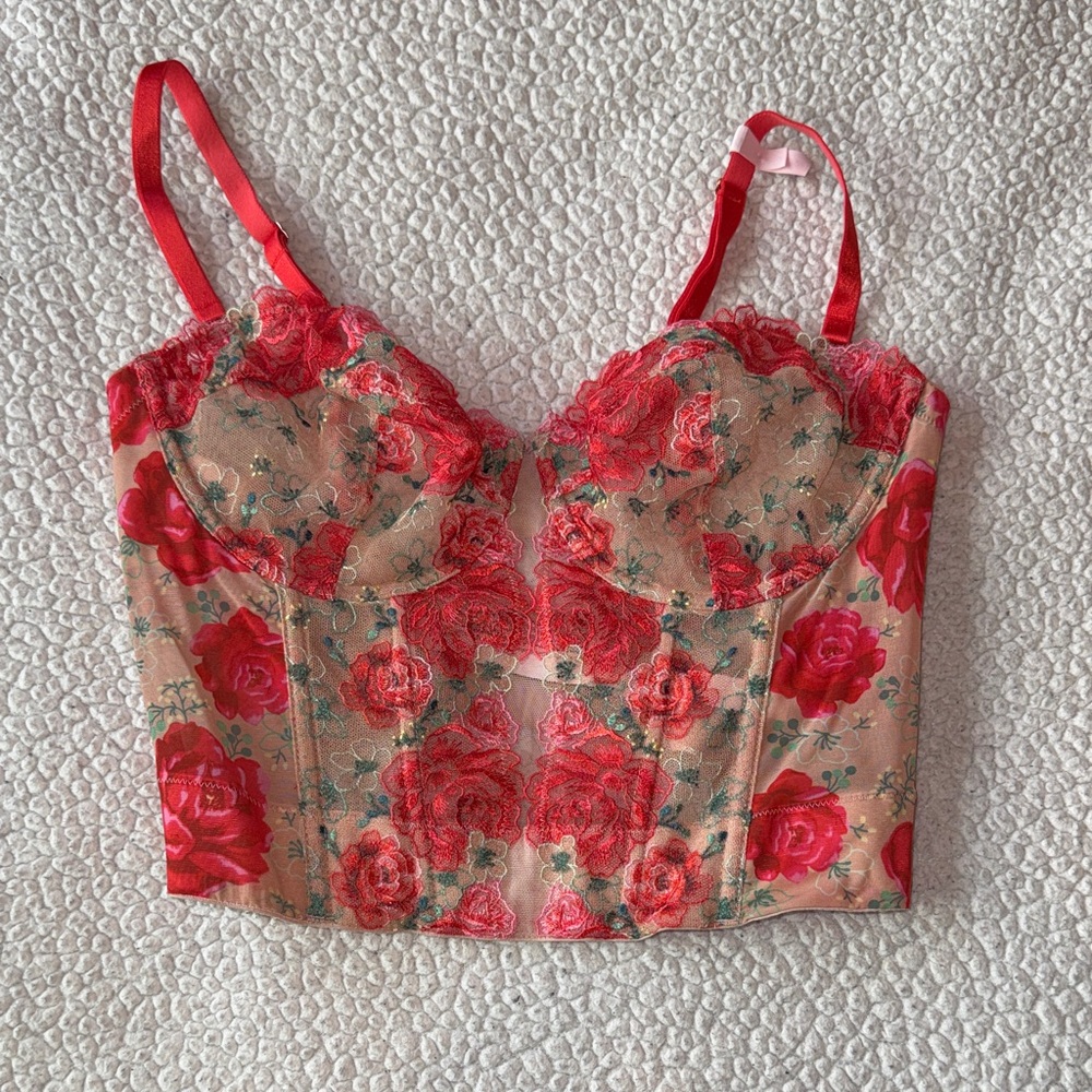 Victoria Secret Floral Lace Bustier - Red